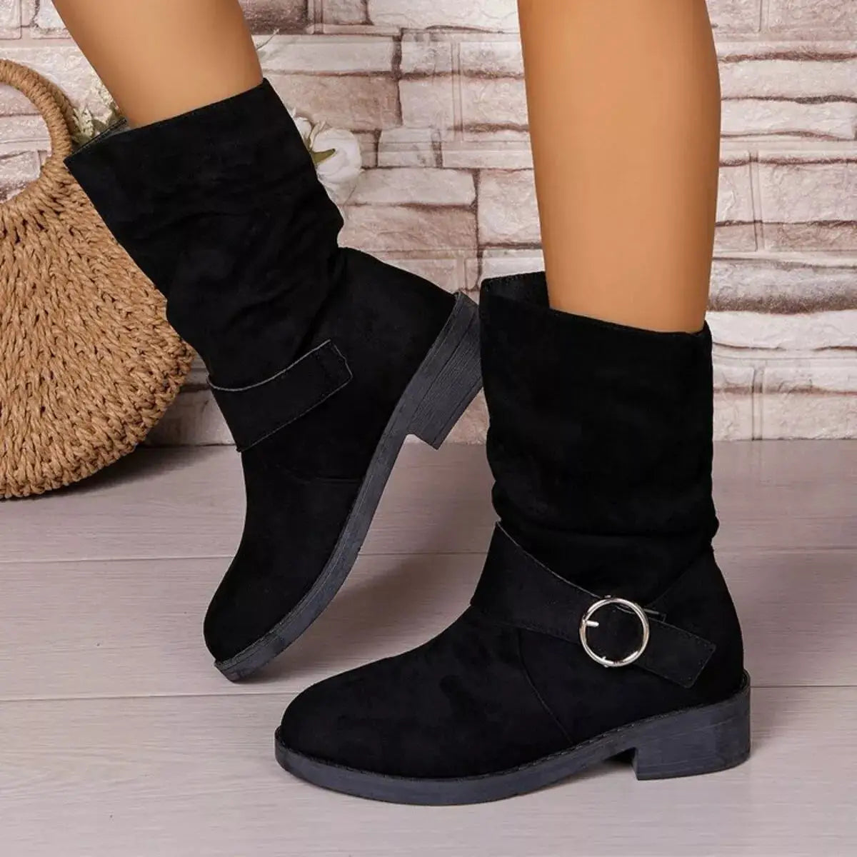 Round Toe Block Heels Boots by Trendsi