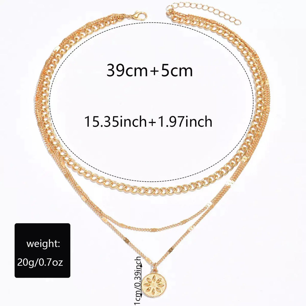 18K Gold-Plated Three Layered Pendant Necklace by Trendsi