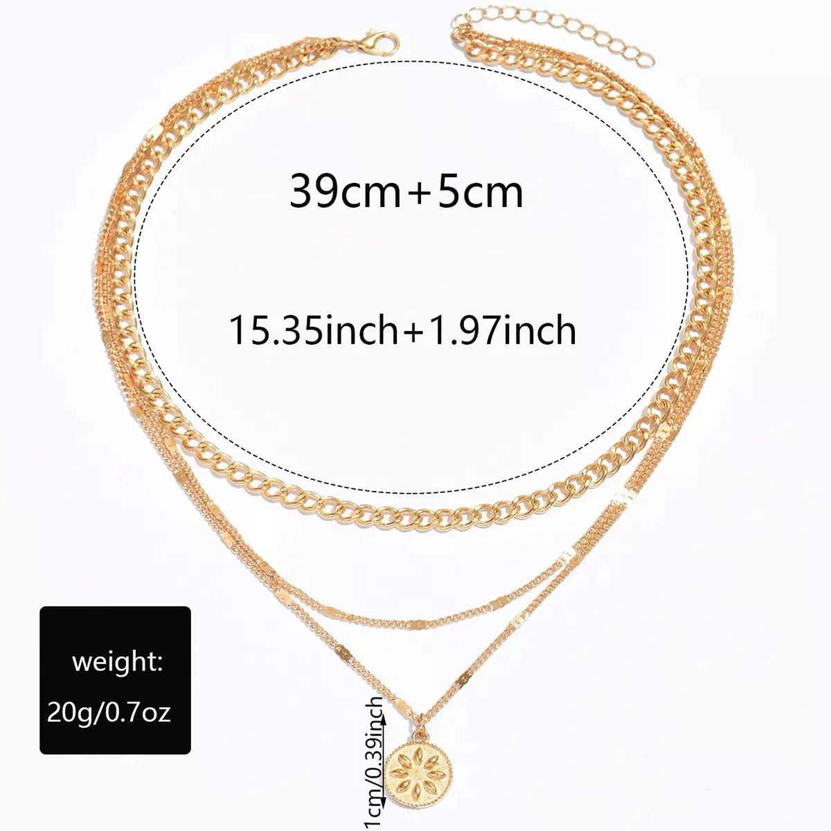 18K Gold-Plated Three Layered Pendant Necklace by Trendsi
