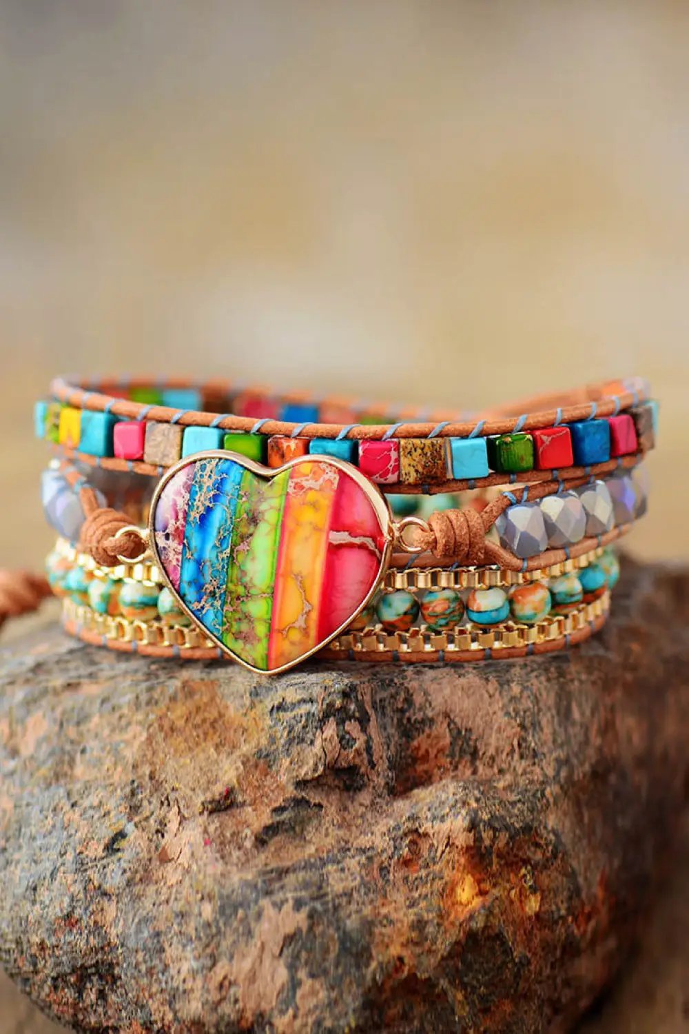 Imperial Jasper & Crystal Layered Bracelet by Trendsi