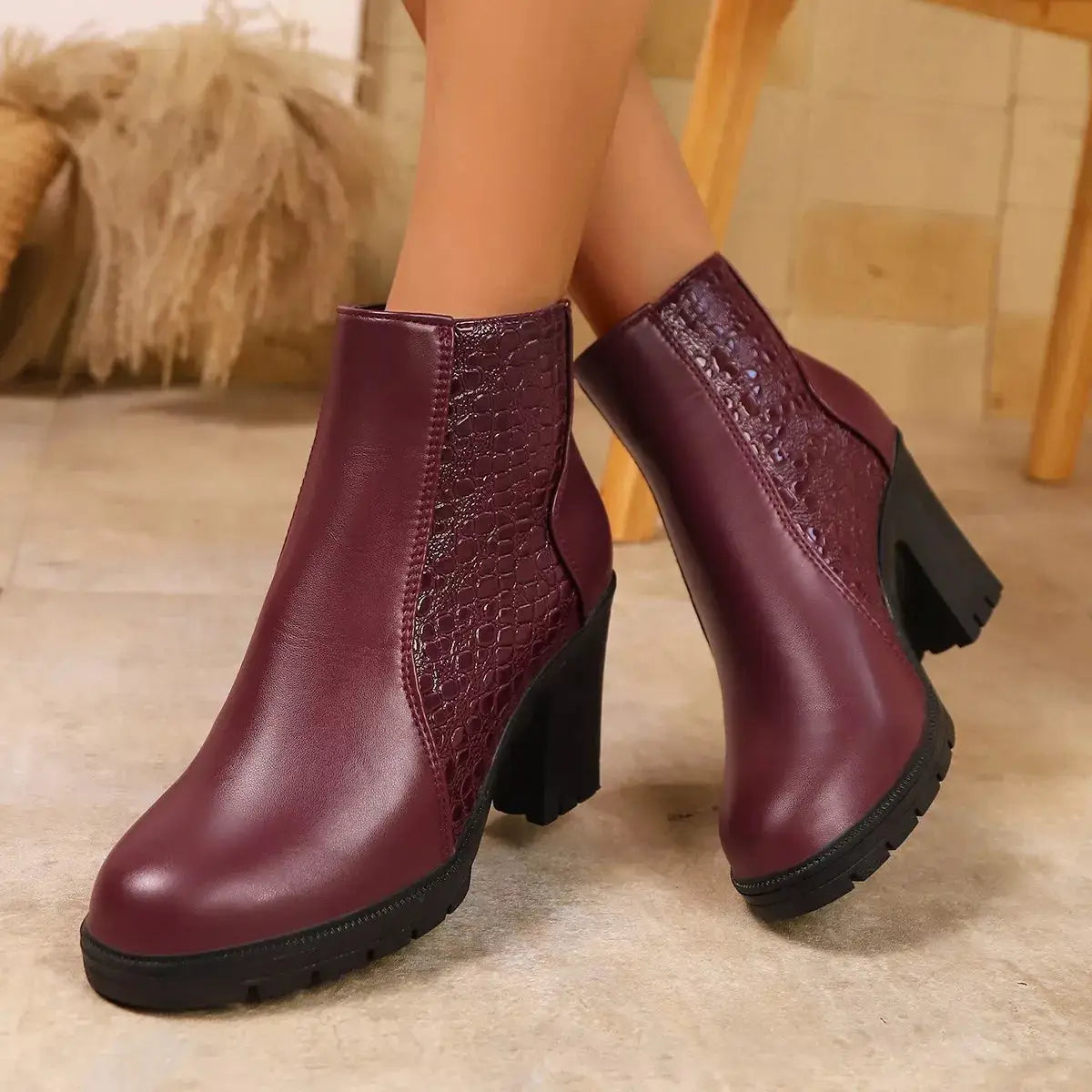 Point Toe Block Heels Boots by Trendsi