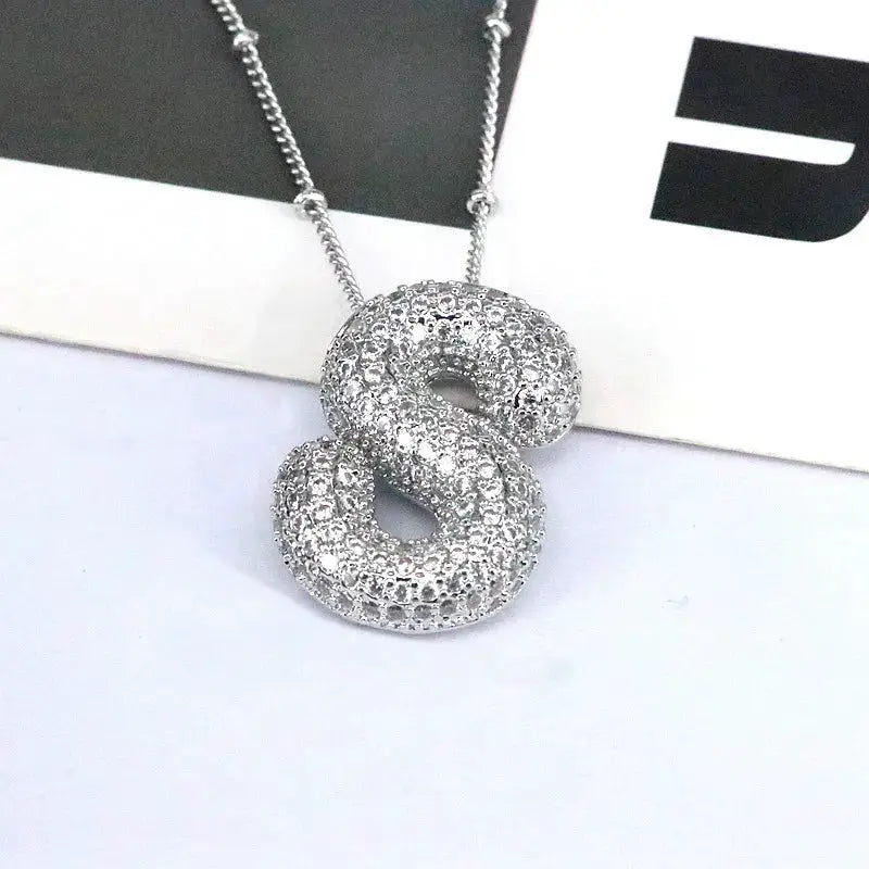 Copper Inlaid Zircon Letter Pendant Necklace by Trendsi