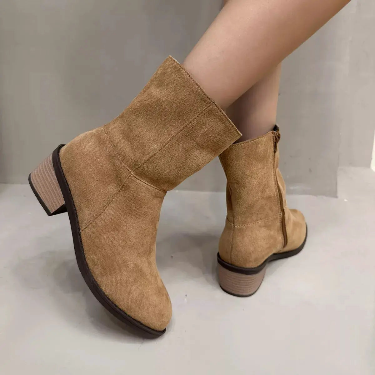 Round Toe Block Heels Ankle Boots by Trendsi