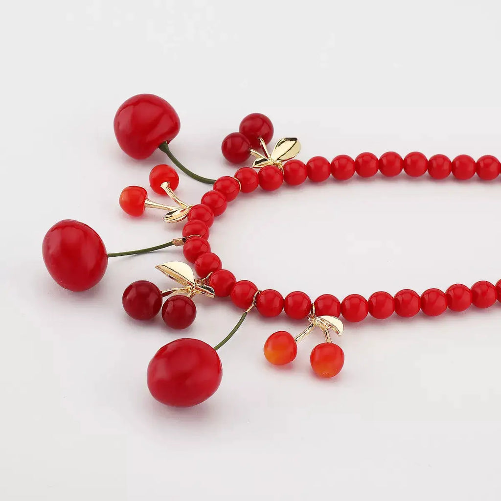 Cherry Beaded Charm Necklace by Trendsi