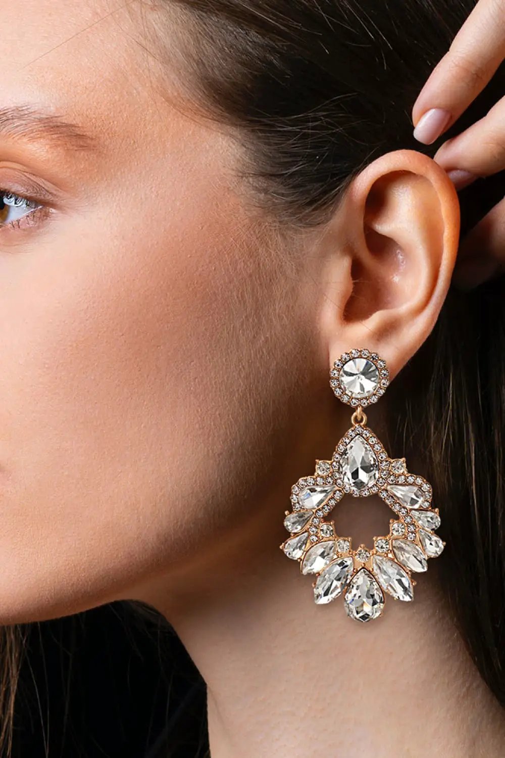 Zinc Alloy Frame Glass Stone Dangle Earrings by Trendsi