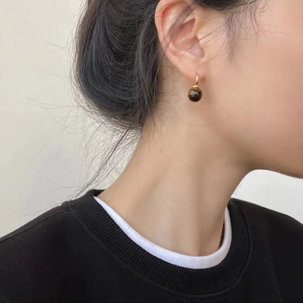 Tiger Eye Ball Drop Earrings by Trendsi