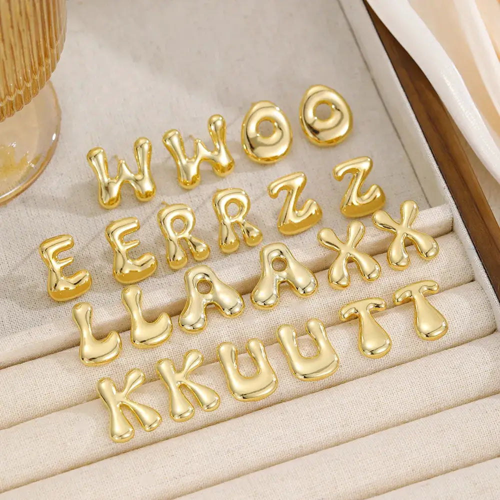 18K Gold-Plated Bubble Letter Stud Earrings by Trendsi