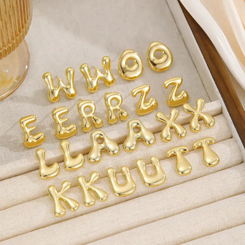 18K Gold-Plated Bubble Letter Stud Earrings by Trendsi