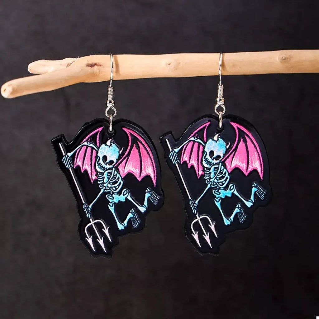 Halloween Spooky Skeleton Devil Wing Dangle Earrings by Trendsi