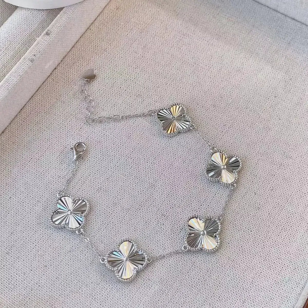 925 Sterling Silver Chain Four Leaf Clover Bracelet by Trendsi