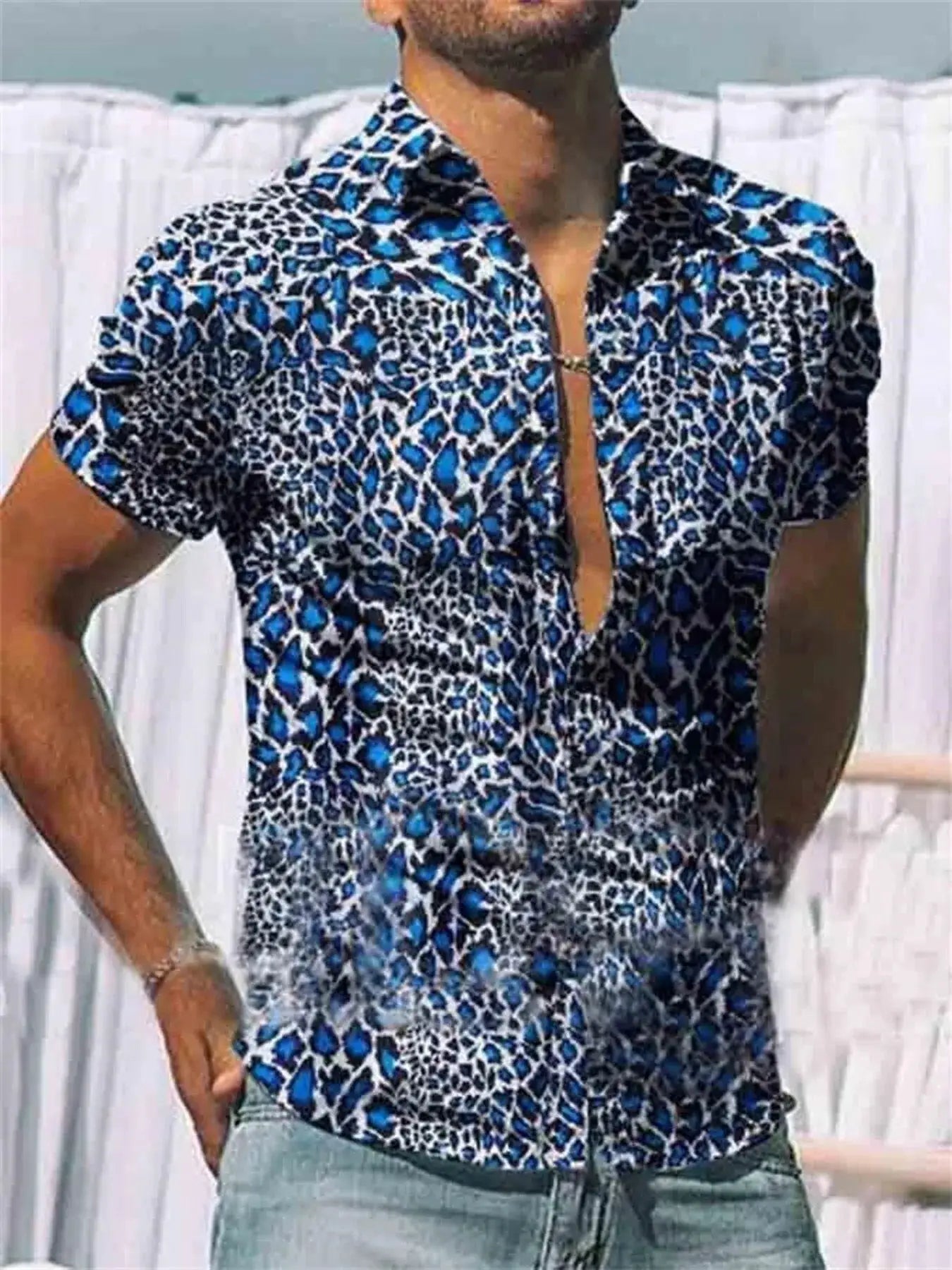 Men's Full Size Printed Short Sleeve Shirt Plus Size by Trendsi