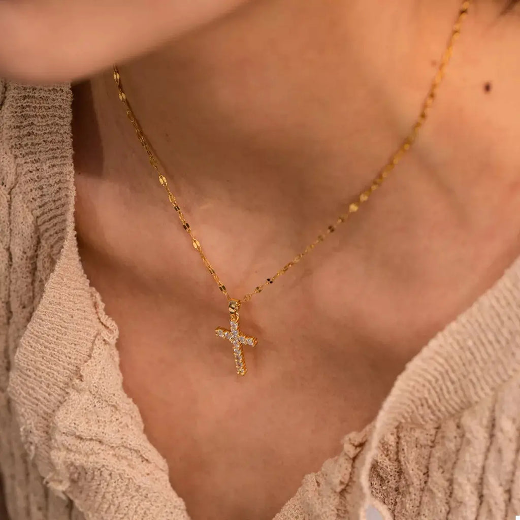 18K Gold-Plated Cross Pendant Necklace by Trendsi