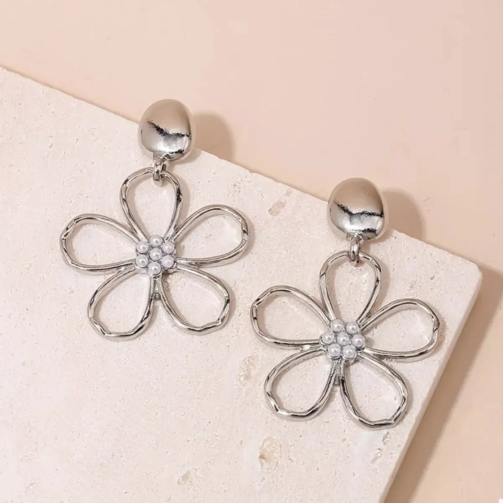 Alloy Flower Drop Earrings by Trendsi