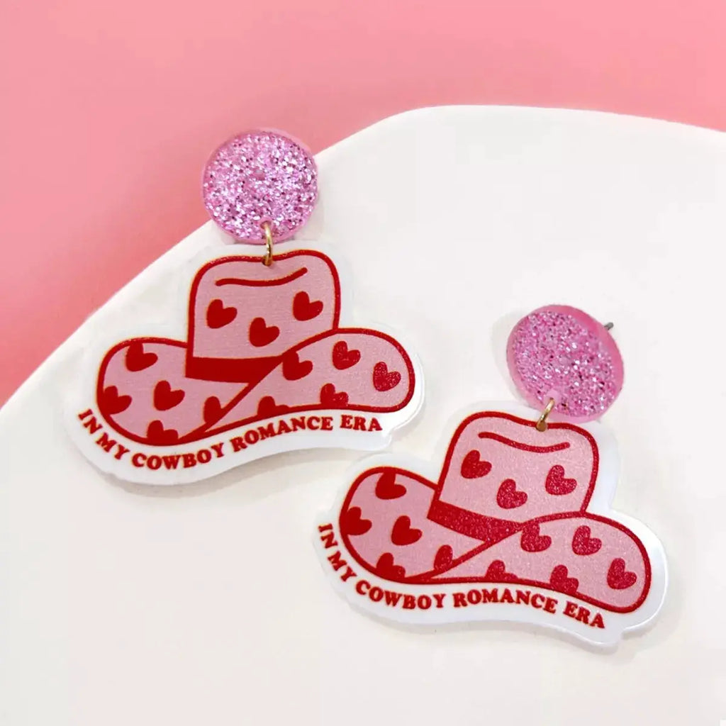Cowboy Hat Dangle Earrings with Heart Accents by Trendsi