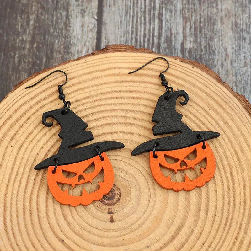 Wooden Pumpkin Shape Earrings by Trendsi