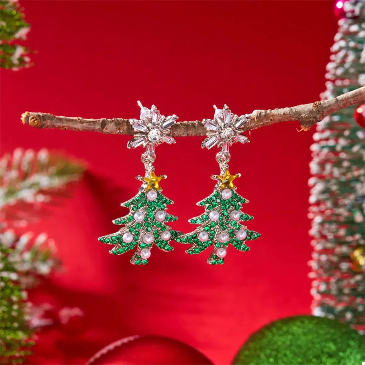 Christmas Tree Snowflake Dangle Earrings by Trendsi