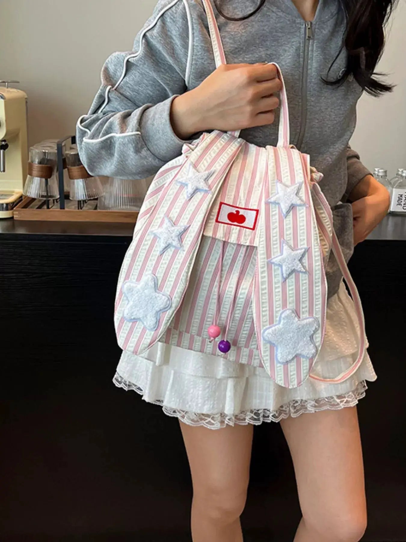Striped Star Bunny Ear Backpack Bag by Trendsi