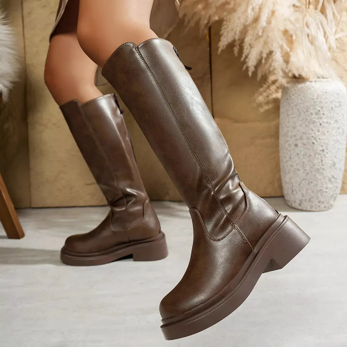 Round Toe Block Heels Boots by Trendsi