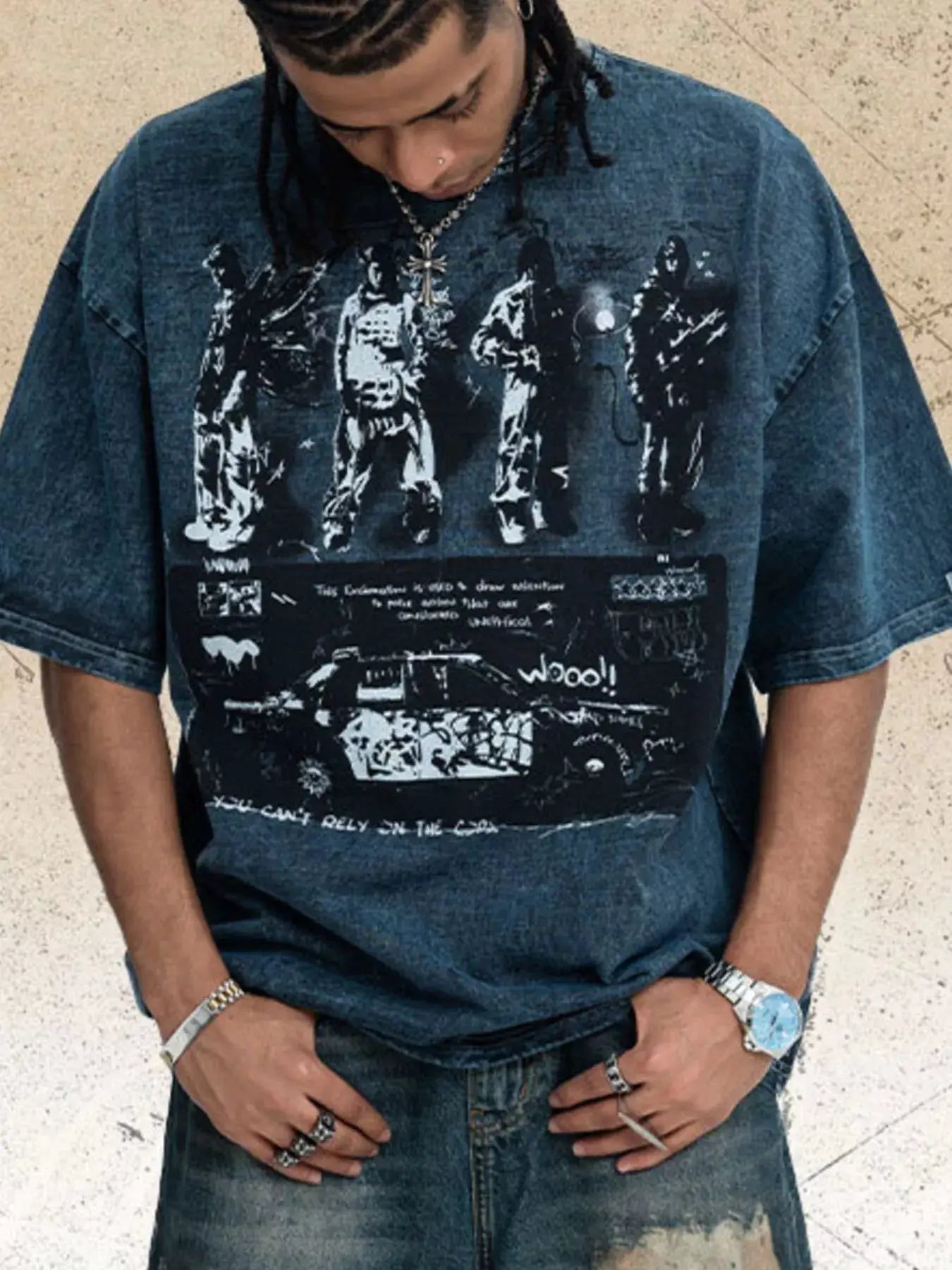 Men's Vintage Graphic Round Neck T-Shirt by Trendsi