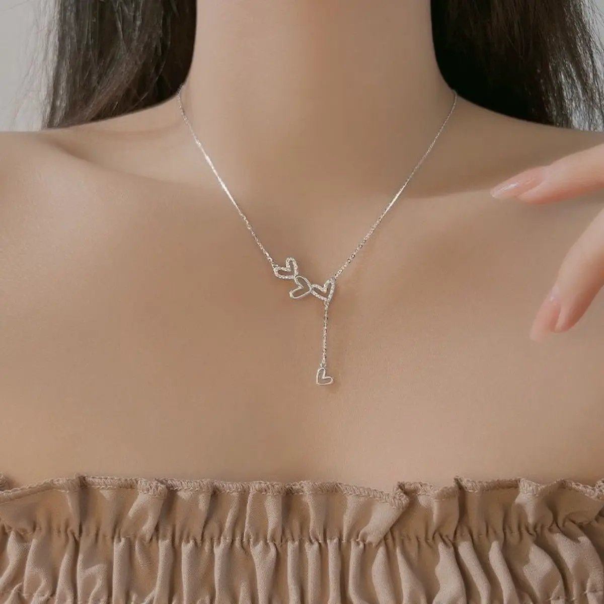 925 Sterling Silver Heart Y-Necklace by Trendsi