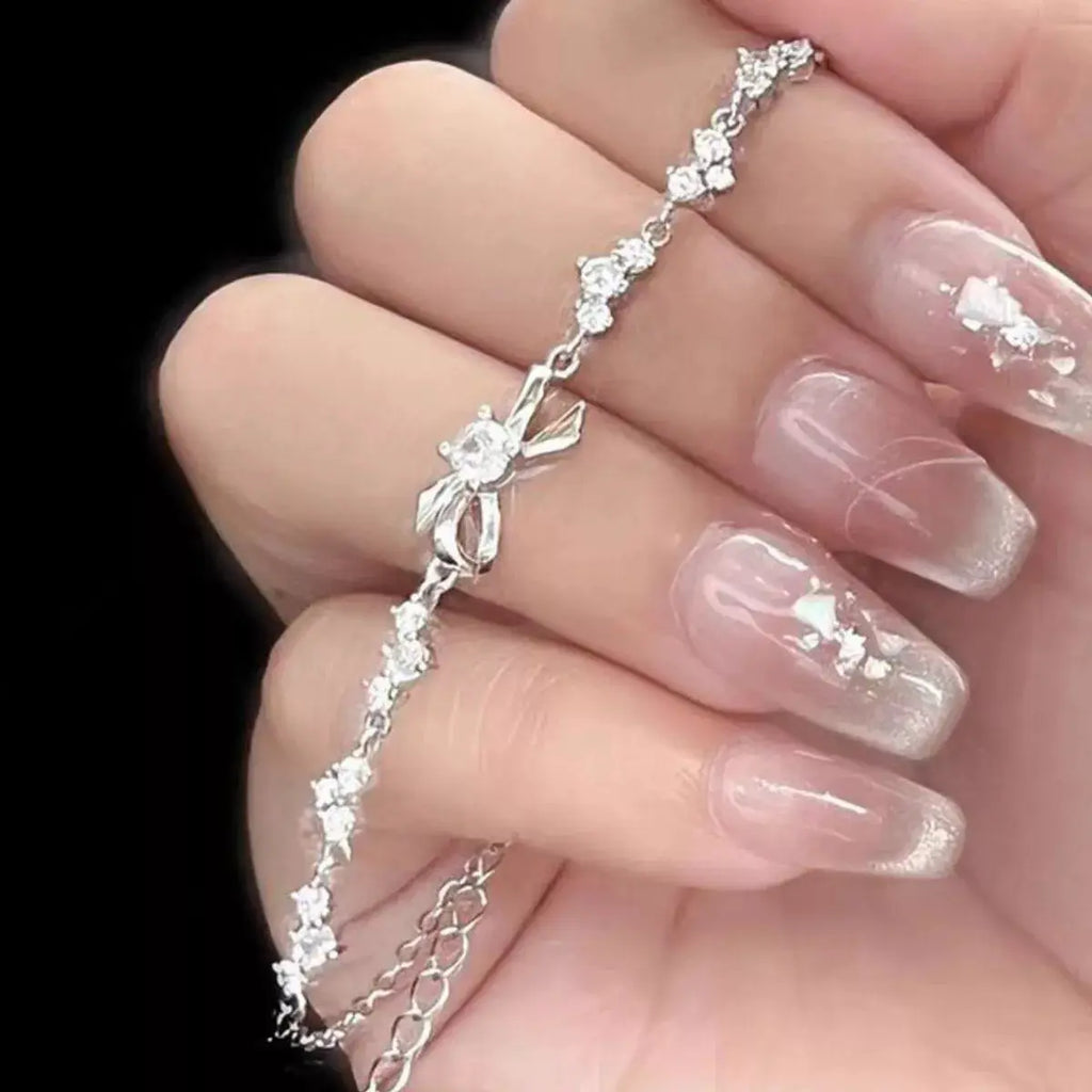 925 Sterling Silver Chain Bow Bracelet by Trendsi