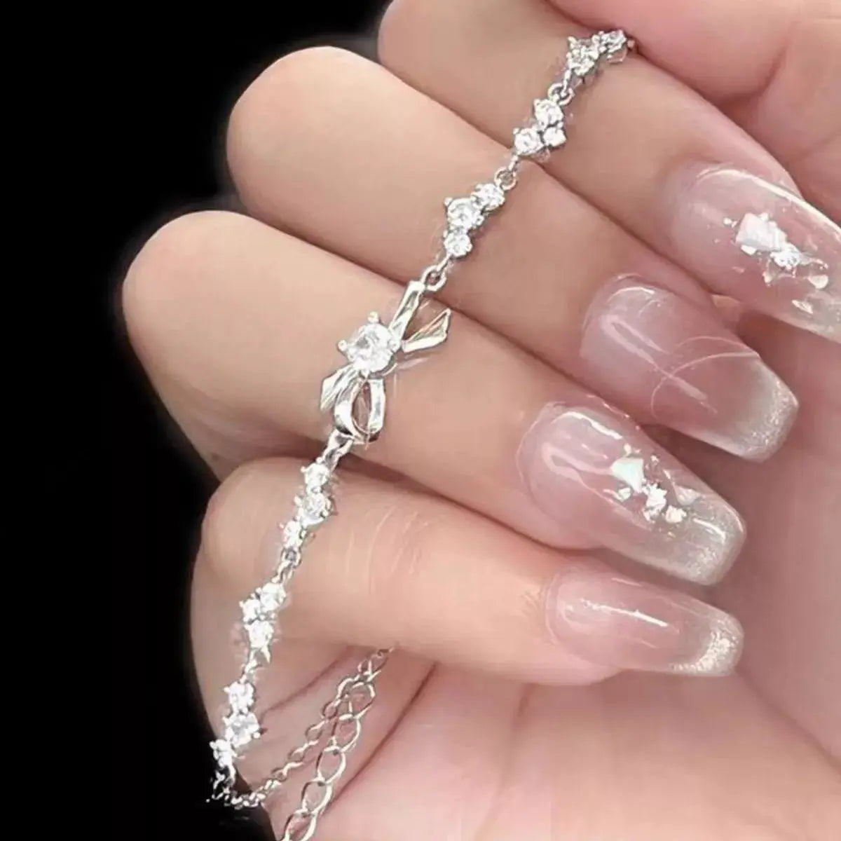 925 Sterling Silver Chain Bow Bracelet by Trendsi