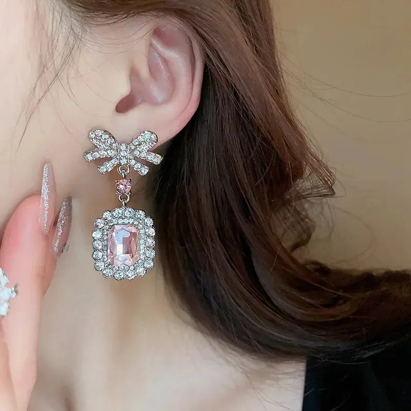 Alloy Crystal Geometric Dangle Earrings by Trendsi