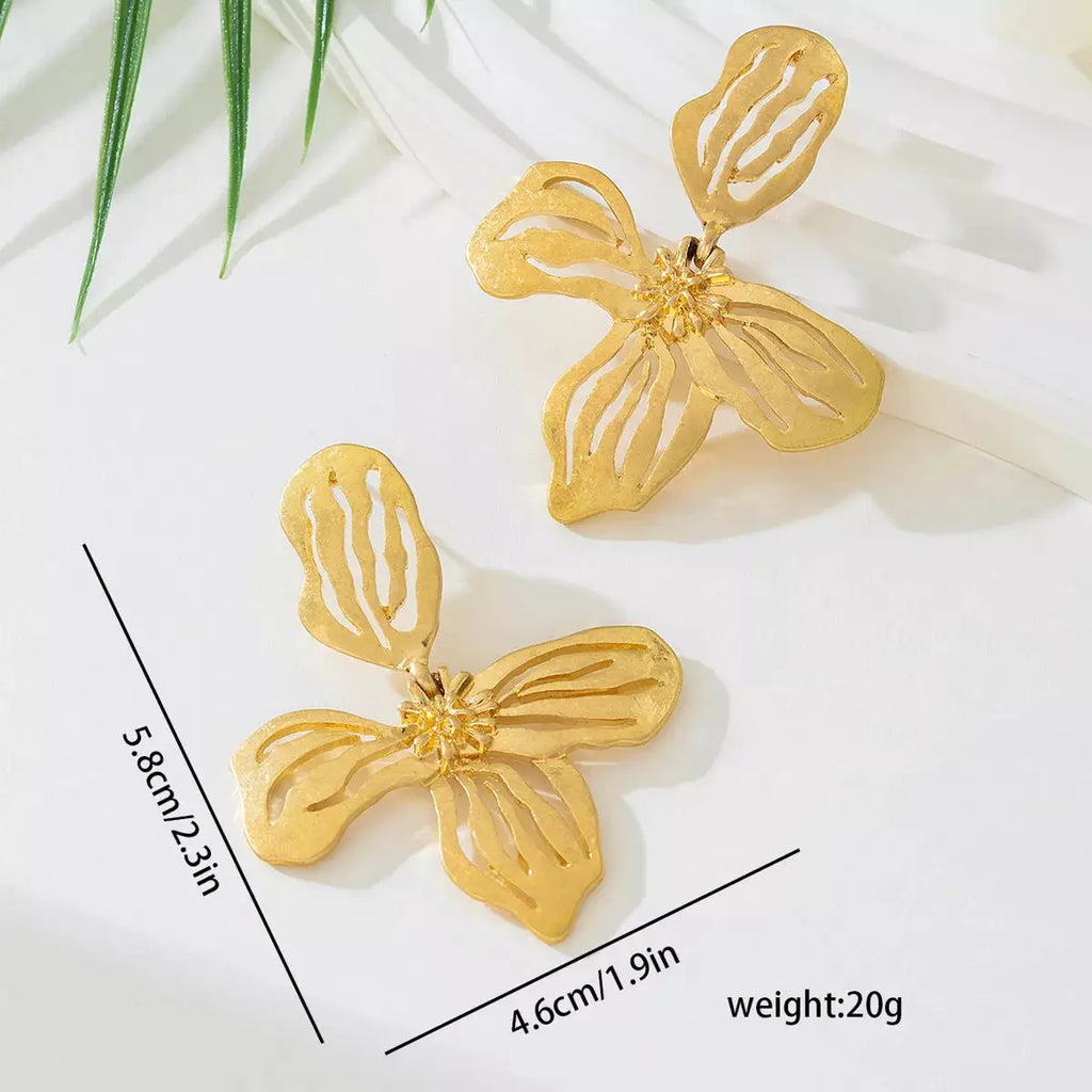 18K Gold-Plated Butterfly Flower Statement Earrings by Trendsi
