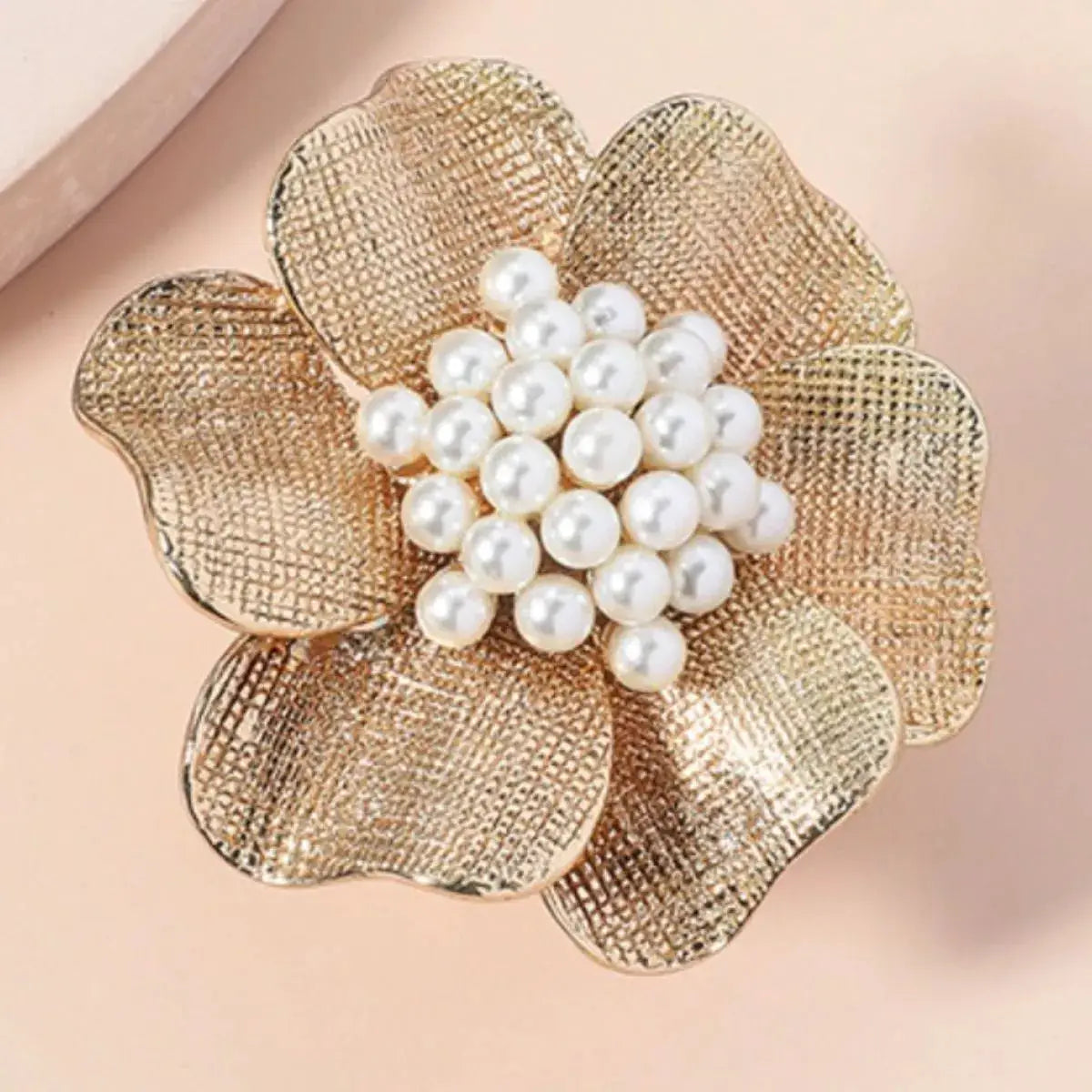 18K Gold-Plated Pearl Flower Ring by Trendsi