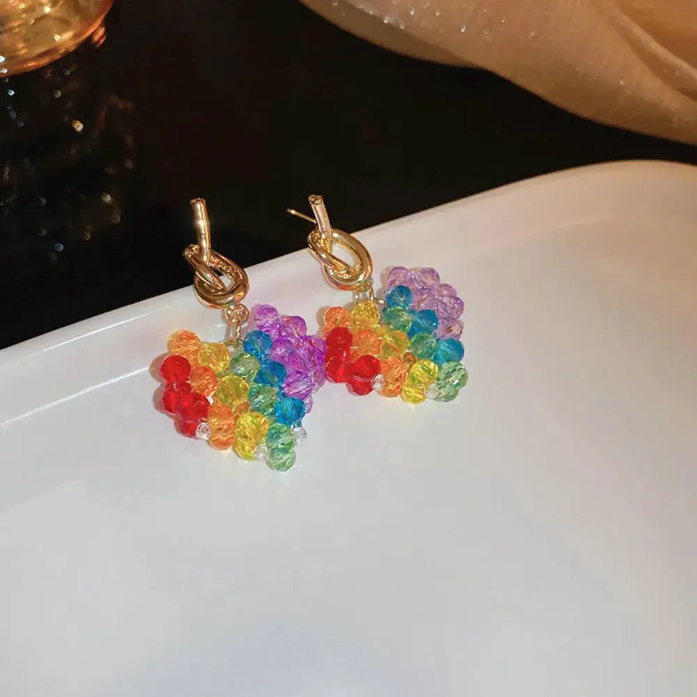 Contrast Crystal Bead Earrings by Trendsi
