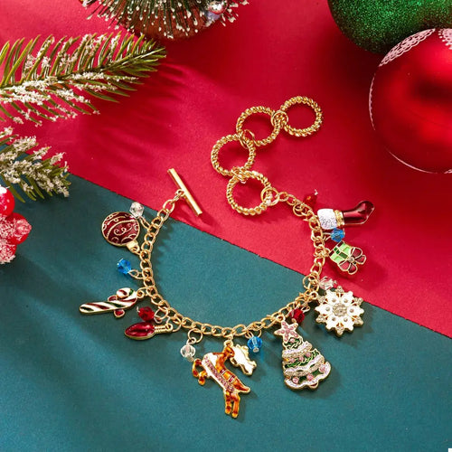 18K Gold-Plated Christmas Charm Bracelet by Trendsi