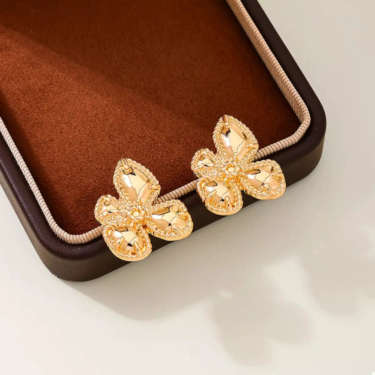 18K Gold-Plated Alloy Flower Stud Earrings by Trendsi