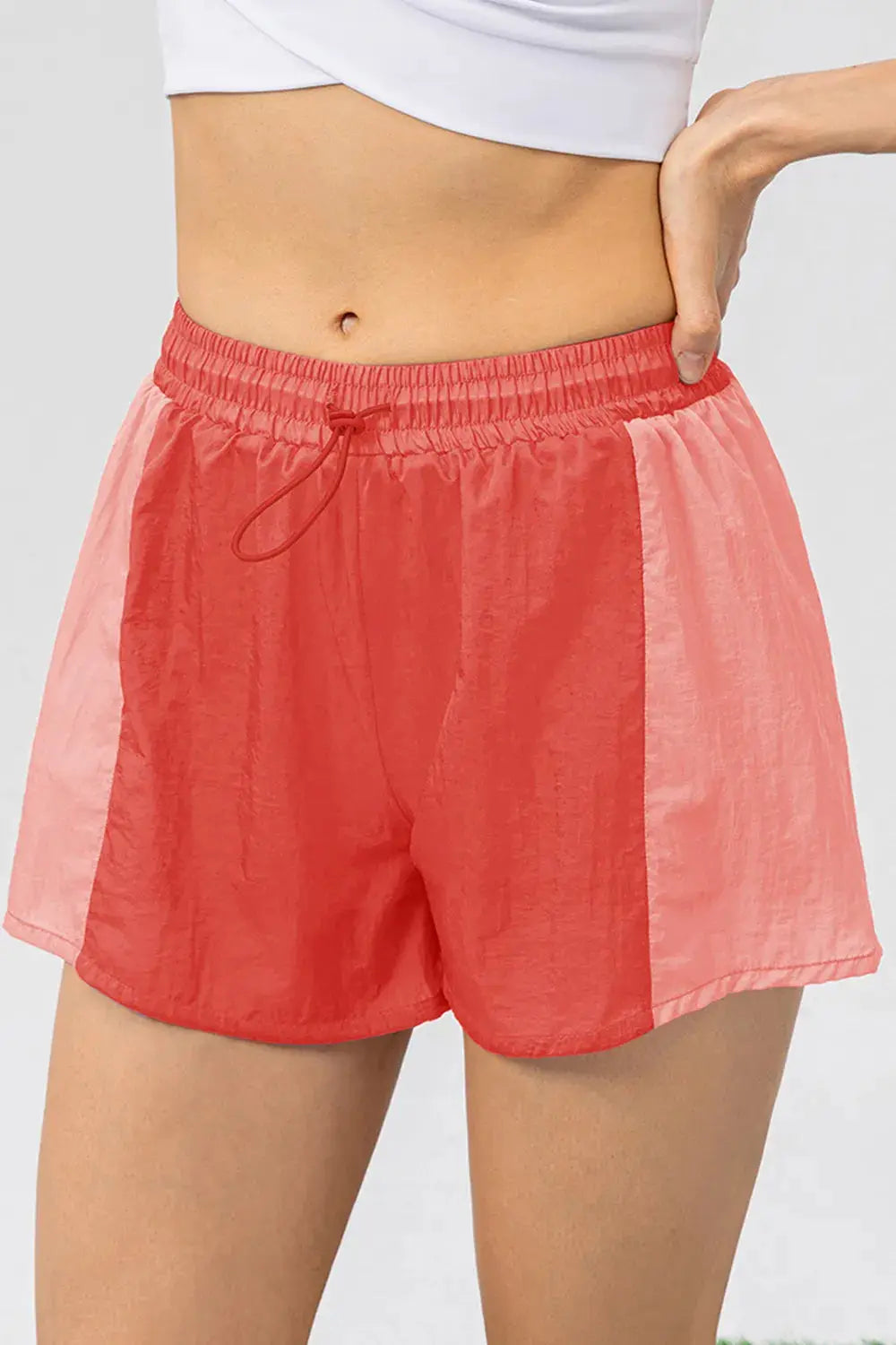 Color Block Drawstring Active Shorts by Trendsi