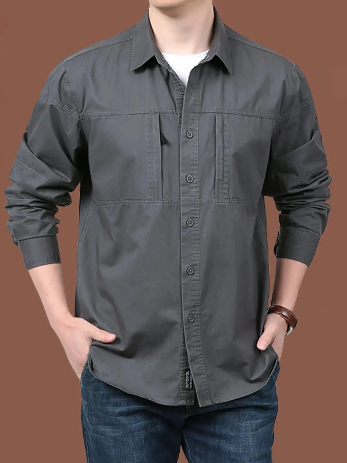 Men's Plus Size Casual Long-Sleeve Shirt by Trendsi