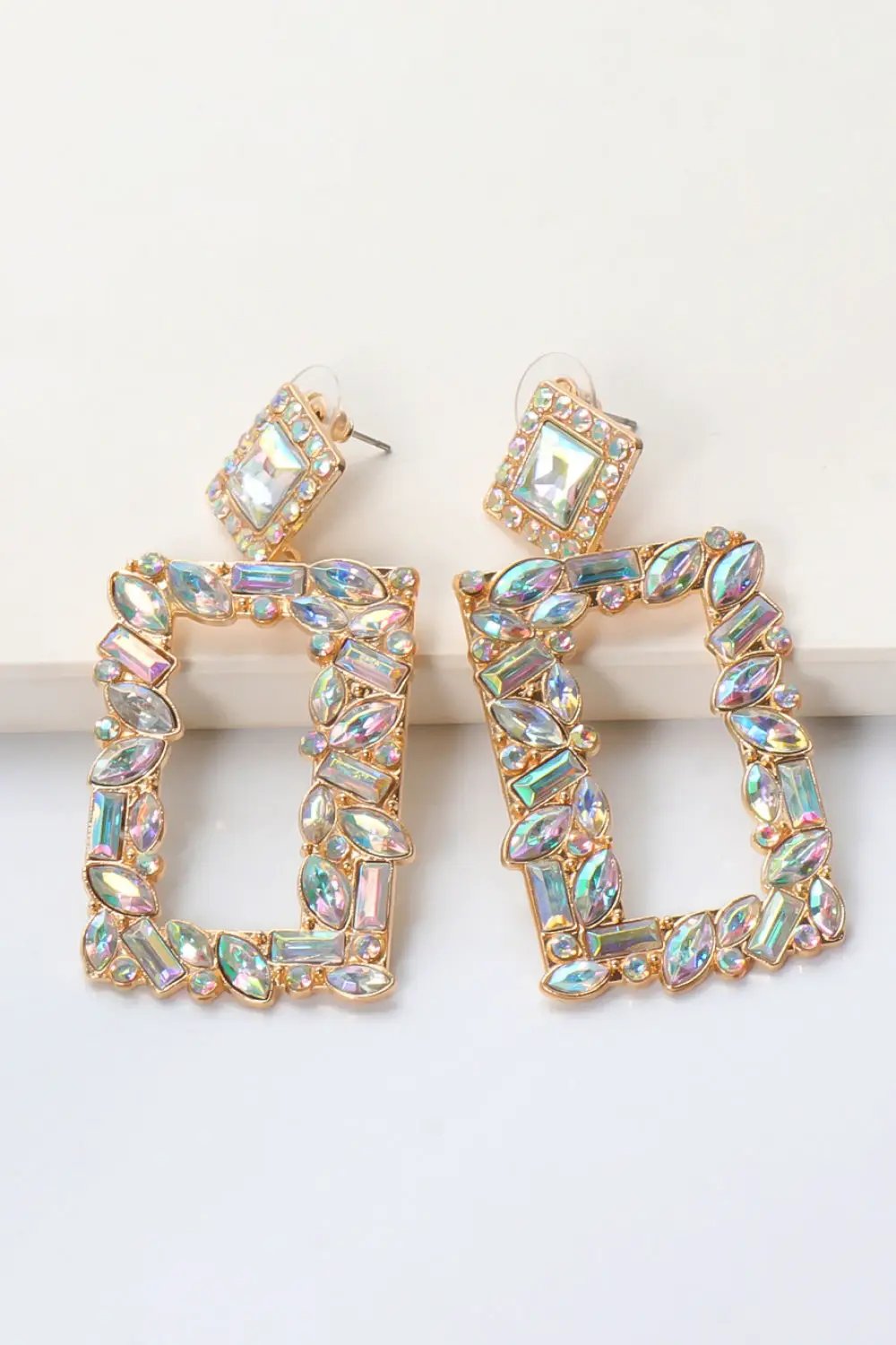 Square Shape Glass Stone Dangle Earrings by Trendsi
