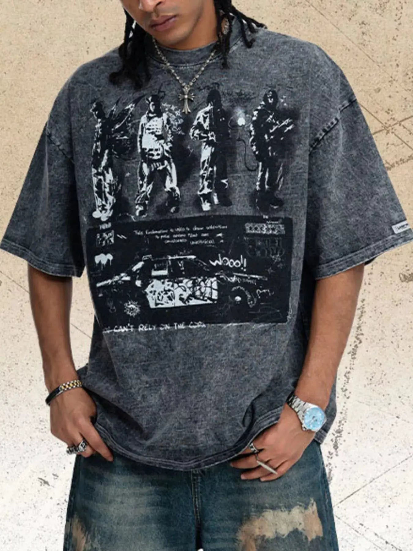 Men's Vintage Graphic Round Neck T-Shirt by Trendsi