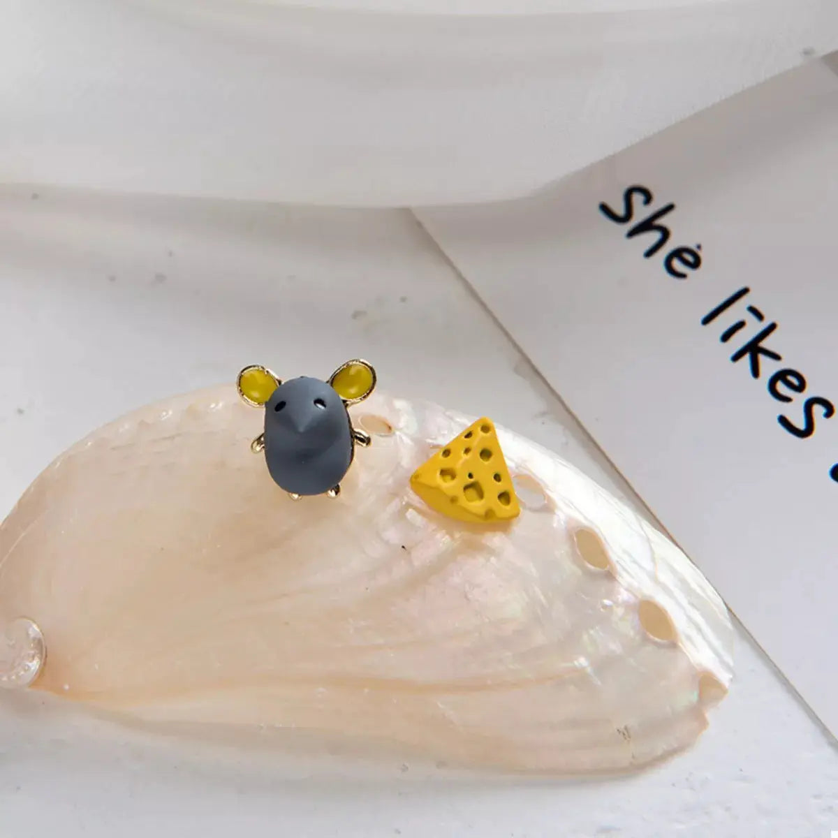 Asymmetrical Mouse & Cheese Stud Earrings by Trendsi