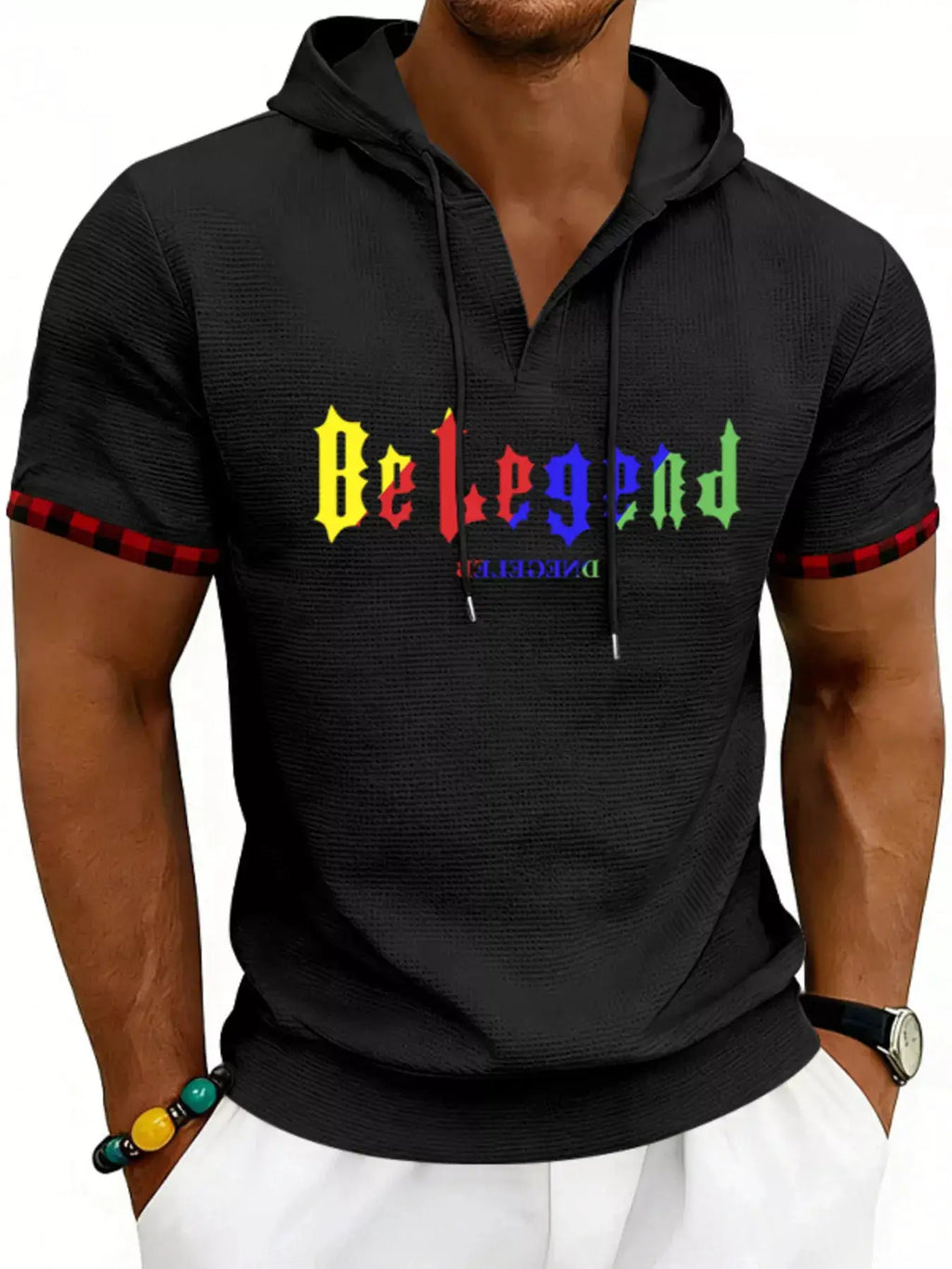 Men's Full Size Letter Graphic Short Sleeve Hooded Top Plus Size by Trendsi