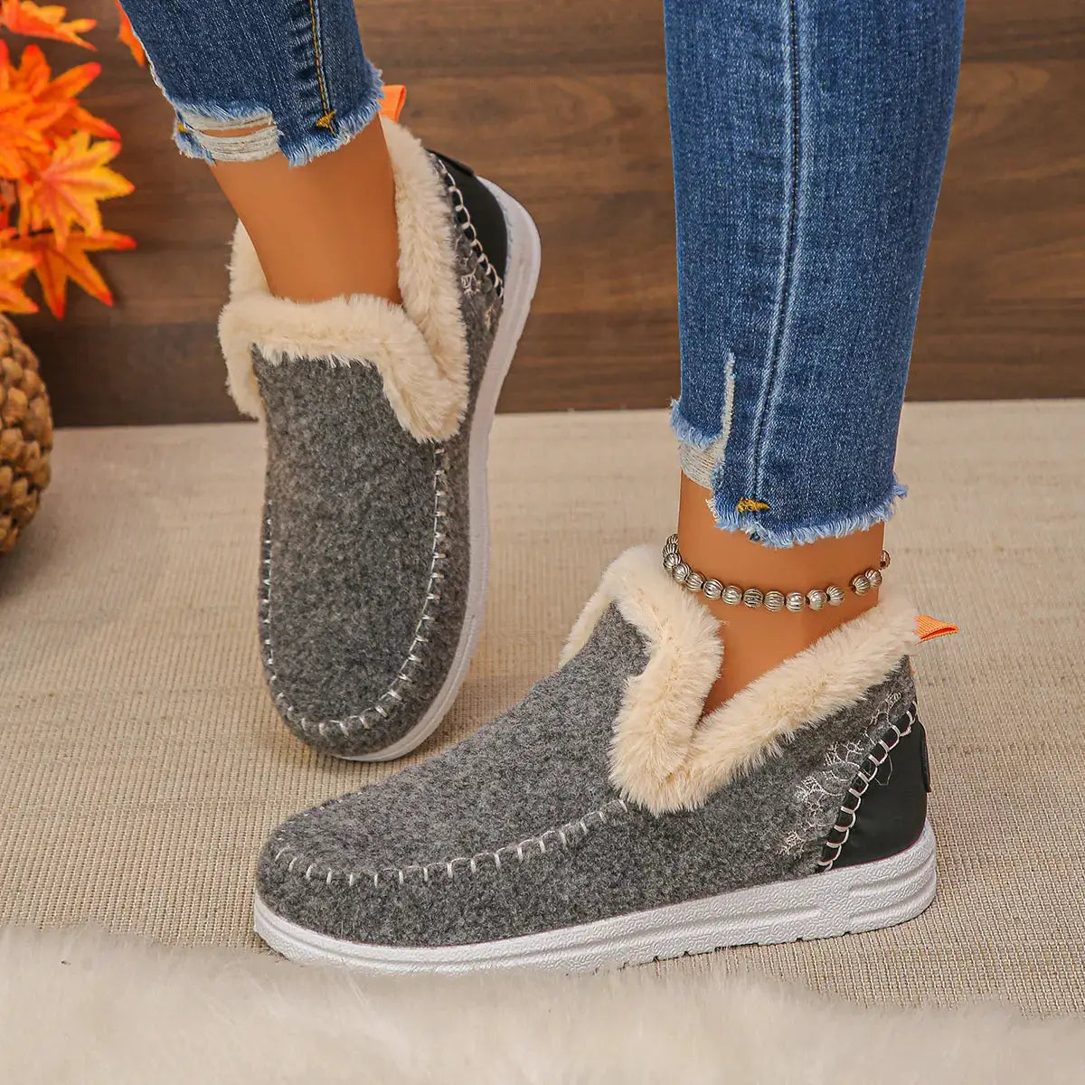 Round Toe Fleece-Lined Ankle Boots by Trendsi
