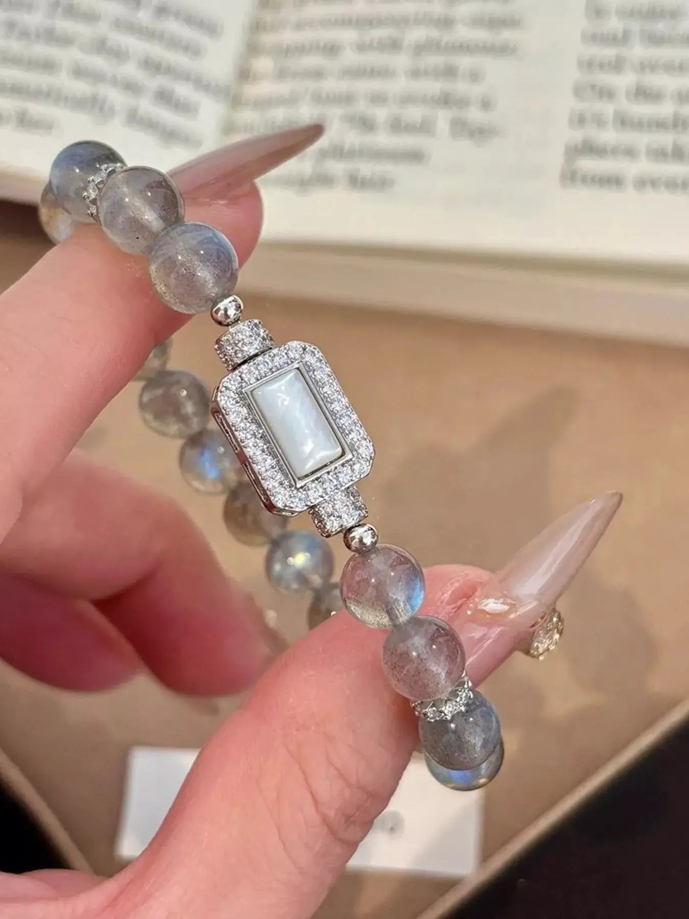 Moonstone Bead Geometric Bracelet by Trendsi