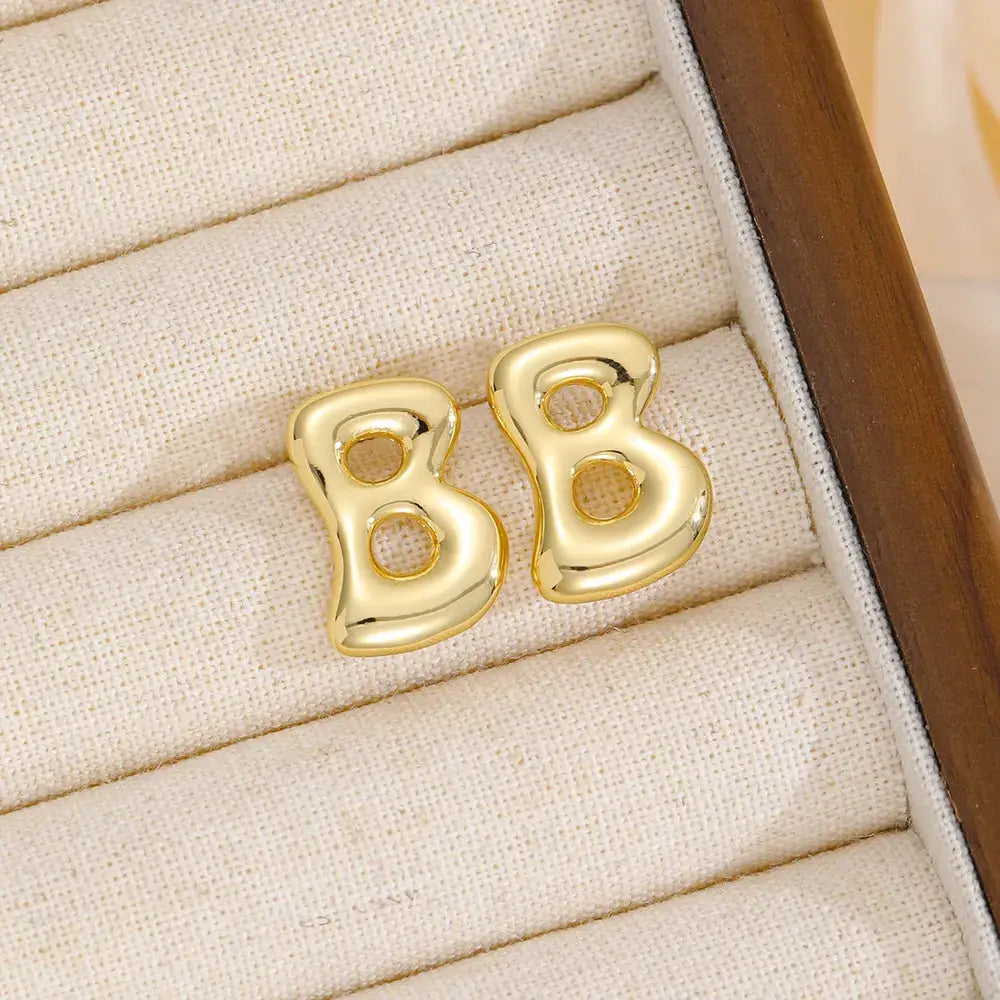 18K Gold-Plated Bubble Letter Stud Earrings by Trendsi