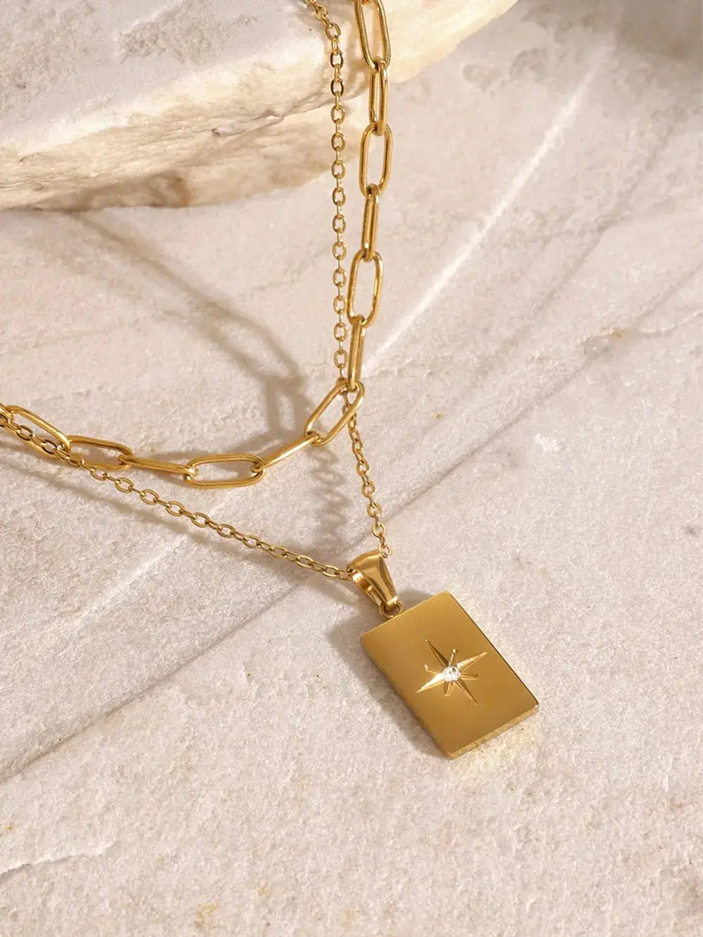 18K Gold-Plated Stainless Steel Double-Layered Necklace by Trendsi
