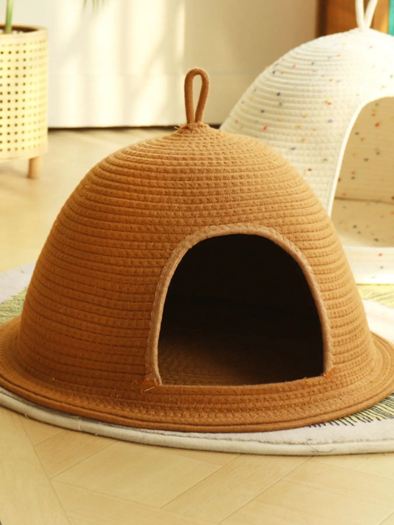 Cozy Rope Woven Cat Cave Bed with Handle by Trendsi