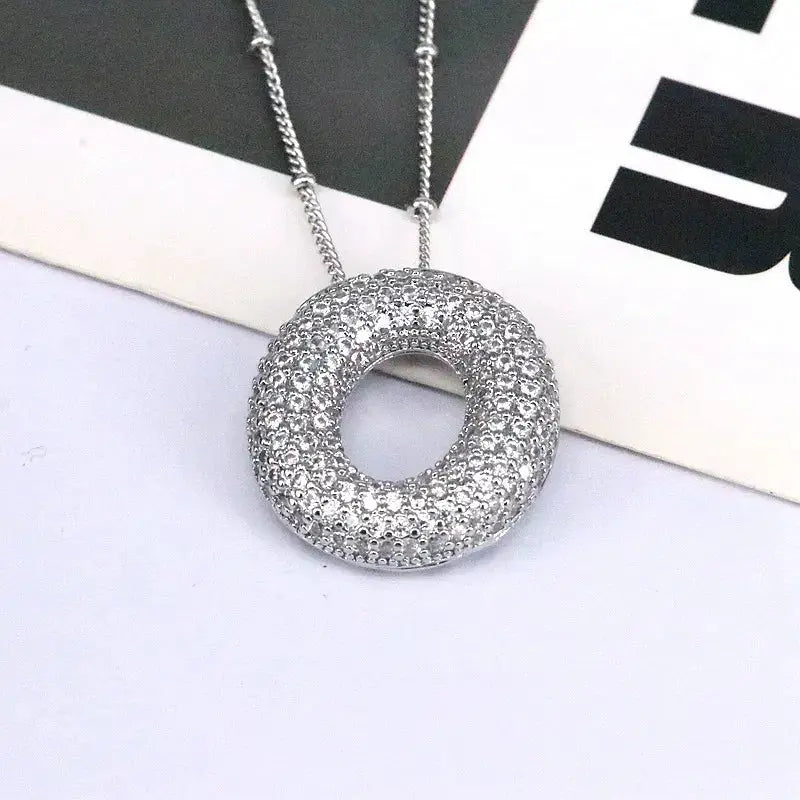 Copper Inlaid Zircon Letter Pendant Necklace by Trendsi