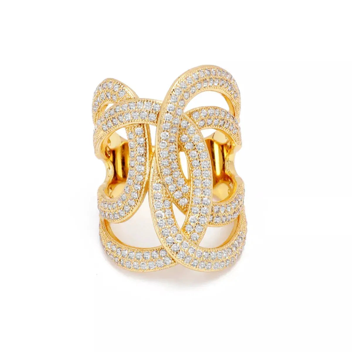 18K Gold-Plated Zircon Interwoven Ring by Trendsi