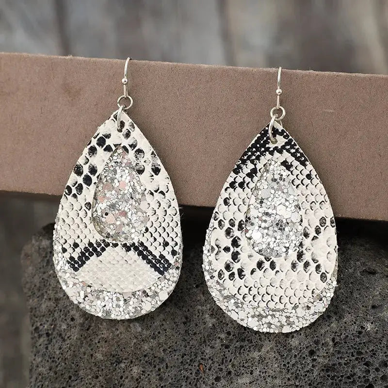 PU Leather Sequin Teardrop Earrings by Trendsi