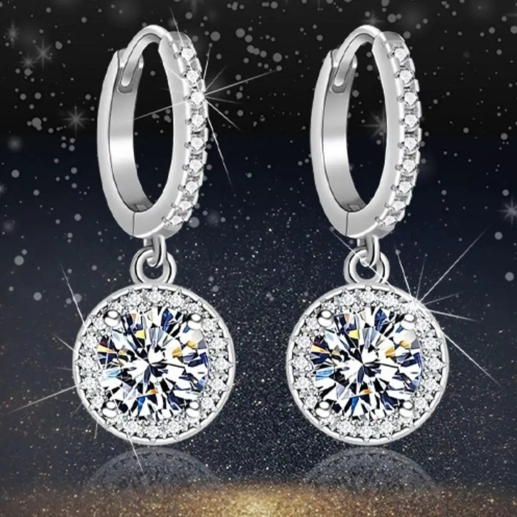 1 Carat 925 Sterling Silver Moissanite Hoop Drop Earrings by Trendsi