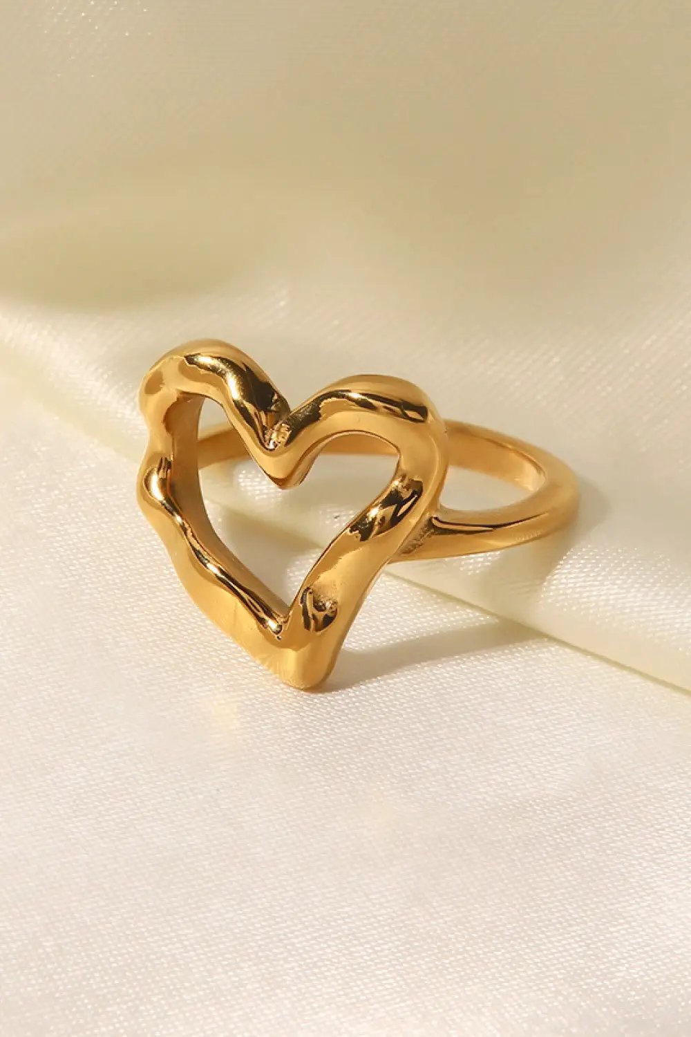 18K Gold Plated Heart-Shaped Ring by Trendsi