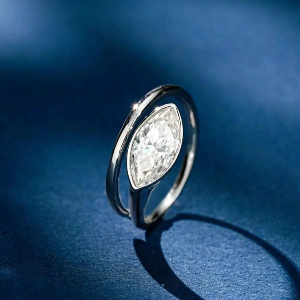 2 Carat 925 Sterling Silver Moissanite Marquise Cut Bypass Ring by Trendsi