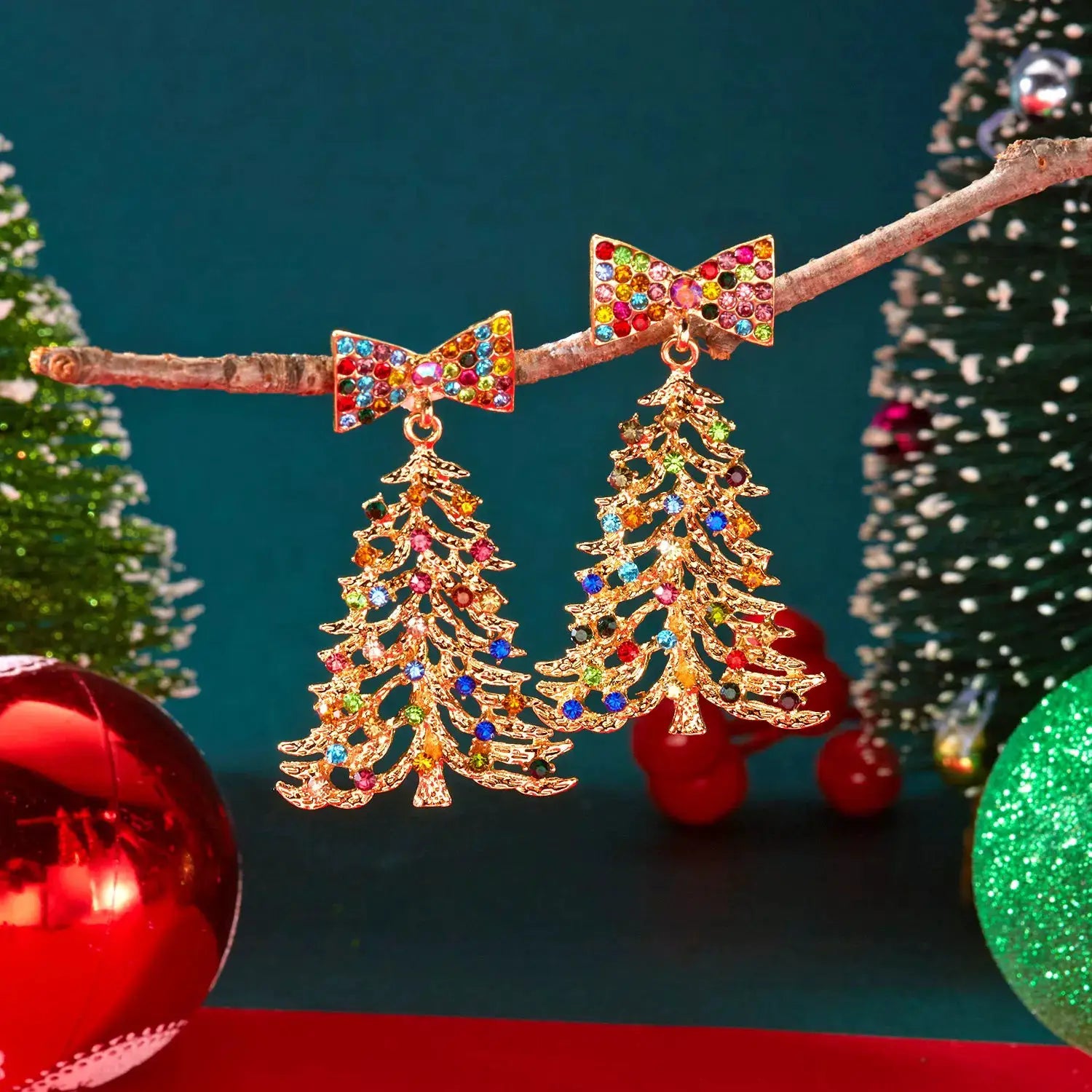 Christmas Tree Bow Drop Earrings by Trendsi